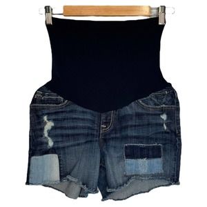 A Pea In The Pod Maternity Vigoss Patchwork Distressed Denim Jean Shorts Blue L